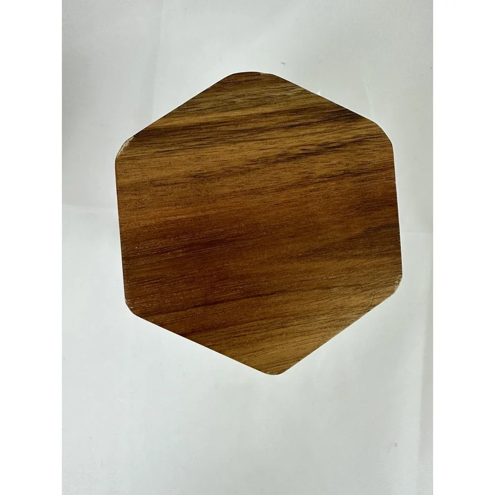 TEAVANA White Hexagon Porcelain Tea Kitchen Storage Canister 4 oz Wooden Lid